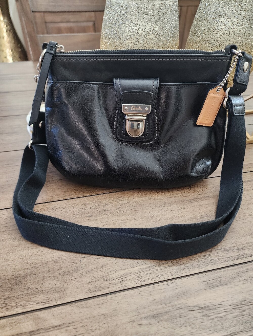 Coach Black Leather Crossbody Bag with Silver Hardware